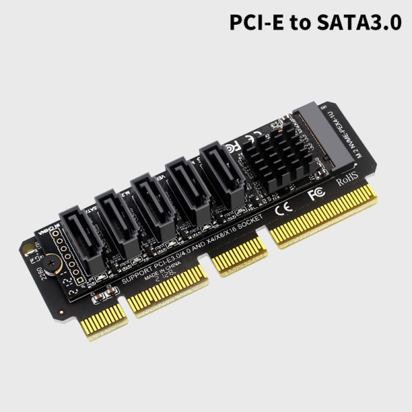 Adapterkort M.2 till SATA 3.0 M.2 MKEY PCI-E expansionskort 5/6-Xin M2 to 5X SATA