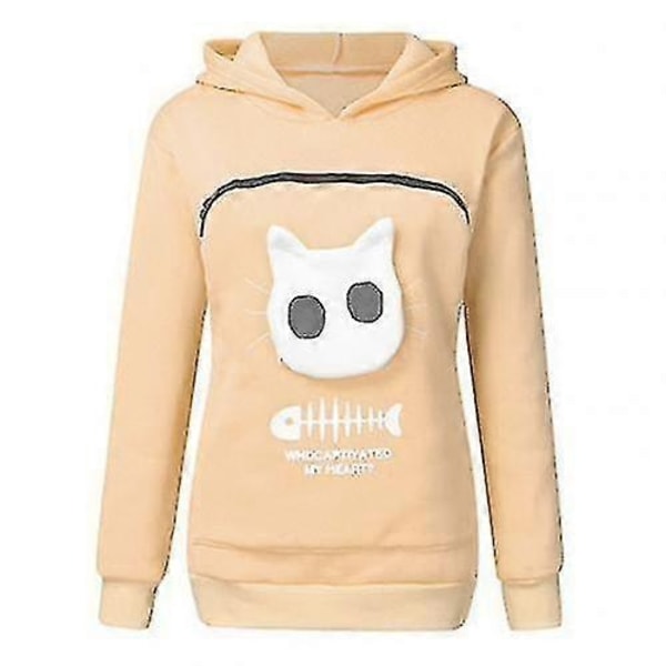 Sweatshirt Kattälskare Hoodie Känguru Hund Djur Tass Tröjor Myspåse Sweatshirt Ficka Djur Öron Huva-Xin Apricot M