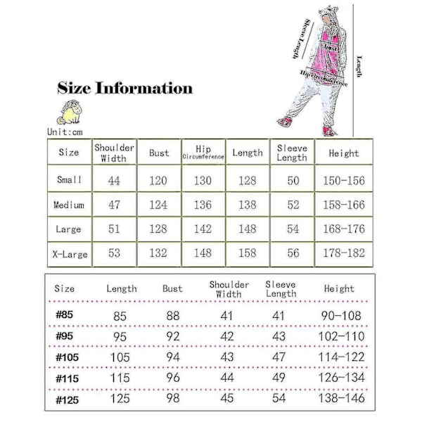 Iso korvainen pupu -asu pyjama onesie Kigurumi haalari yöasu eläinhuppu aikuisille lapsille - xindaren S