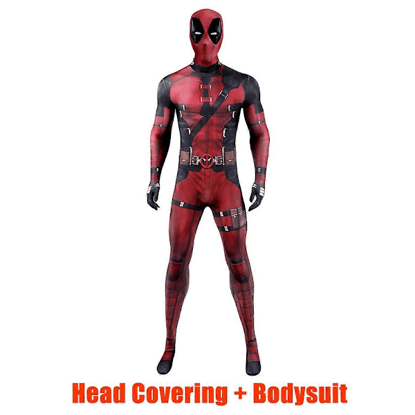 Huiyun MARVEL Deadpool Cosplay Kostume Voksne Bodysuit Jumpsuit med Tilbehør Hovedbeklædning Fest Klæd Ud Tøj-Xin 2pcs-NEW Design 130(Fit 120-130cm)