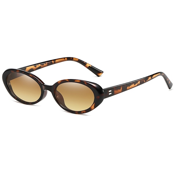 Retro ovale solbriller til kvinder og mænd - Fashion Small Oval Sunglasses 90'er Retro Tints 2stk (Sort, Leopard Brun) - Xin