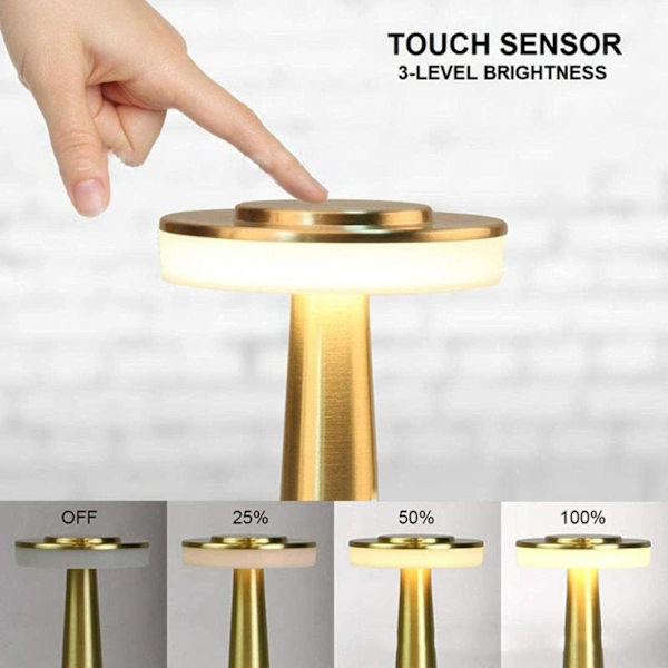 Touch Bärbar Sladdlös Bordslampa 3-Nivåer Touch Dimmer Inbyggd USB Batteriport Sovrum Sänglampa Bar Atmosfärlampa Bord Silver-XIN
