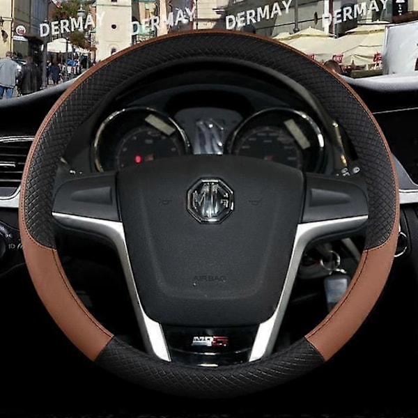 Passer for MG HS ZS EV MG3 3SW MG5 MG6 MG7 ZR EHS EZS GT 9 Farger Bil Ratthjultrekk PU Lær Anti-Skli Bildeler - Xin O shape Brown