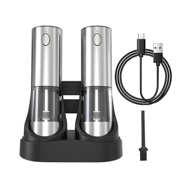 Elektrisk Salt- og Pepperkvernsett med innebygd belysning, USB-C-ladbart, justerbar grovhet, dobbel ladestasjon - Xin