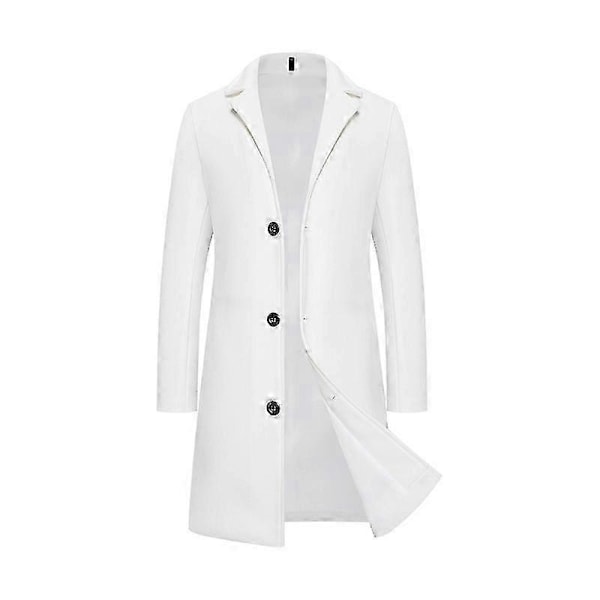 Mænds trenchcoat med revers, enkeltknappet, lang peacoat jakke - Xin WHITE L