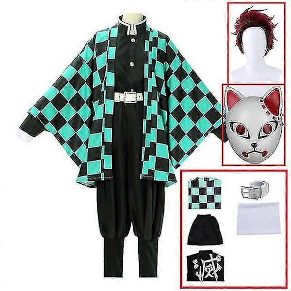 Demon Slayer Demon Slayer Tanjiro Kamado Cosplay Kostym Kimono Halloween Anime Uniform Set Vuxen Barn-Xin 7 piece set L