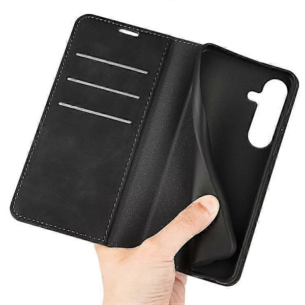 Telefoncover Kompatibelt med Samsung Galaxy S25, Læder Wallet Telefoncover med Hud-følelse - xindaren Black