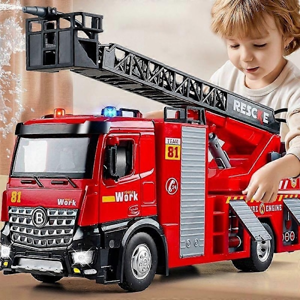 Stor Størrelse Legering Støpt Støpejern Anleggsmaskin Gravemaskin Leketøy Brannbil Modell Simulering Lyd & Lys Leker Julegave til Barn-xindaren Alloy ladder car