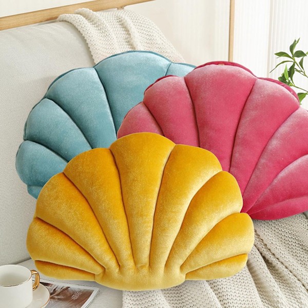 3D Fløyel Skjellpute Myk Innlegg Sjøskjell Hav Strand Tema Pyntepute Koselig Pute for Hjem Sofa Kontor Couch-xindaren White