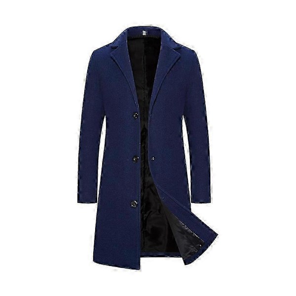 Mænds trenchcoat med revers, enkeltknappet, lang peacoat jakke - Xin NAVY M