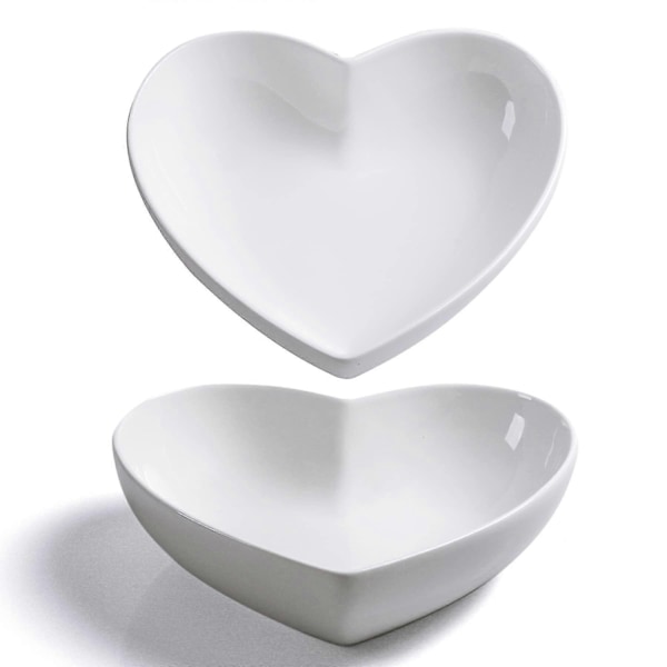 Store hjerteformede skåle 2 stk. Porcelæn Hvid hjerteformet skål til desserter/salat/frugt/pasta eller romantisk middag, 23 cm - xindaren