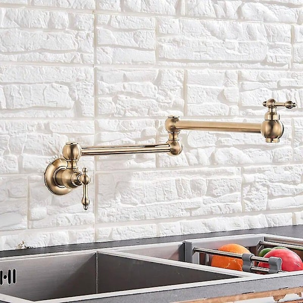 Senlesen Vikbar Kökskran i Borstad Guld, Väggmonterad, Enkelflödes Kallt Vatten, Mässing, Rotationsbar Vikbar Pip, Pot Filler Kran - Xin Brushed Gold