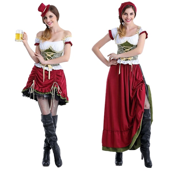 Nye Oktoberfest Kostumer til Kvinder, Tysk Kostumekjole, Bayerisk Dirndl Kjole, Oktoberfest Outfit - Xin Red M