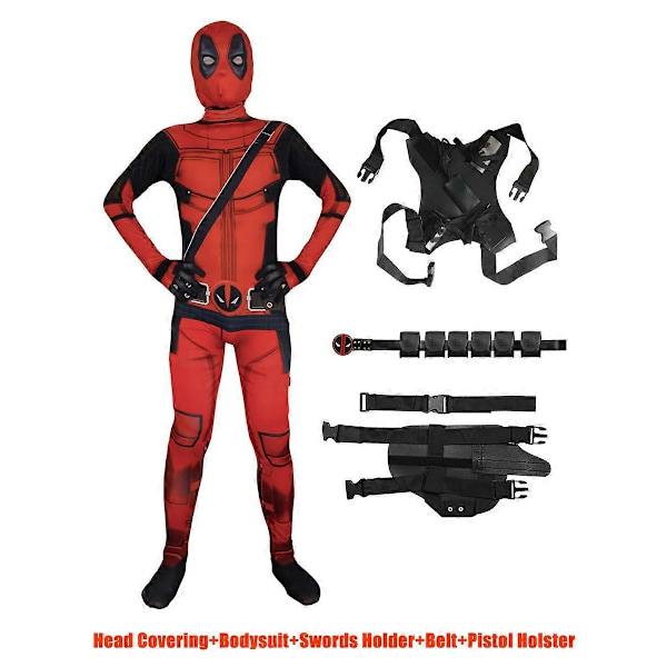 Huiyun MARVEL Deadpool Cosplay Kostume Voksne Bodysuit Jumpsuit med Tilbehør Hovedbeklædning Fest Klæd Ud Tøj-Xin 5pcs-317 160(Fit 150-160cm)