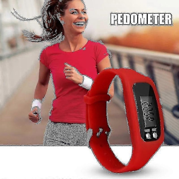 Stegräknarklocka med LCD-display, enkel användning, aktivitetsarmband för promenader, enkel stegräknarklocka för promenader - Xin Red
