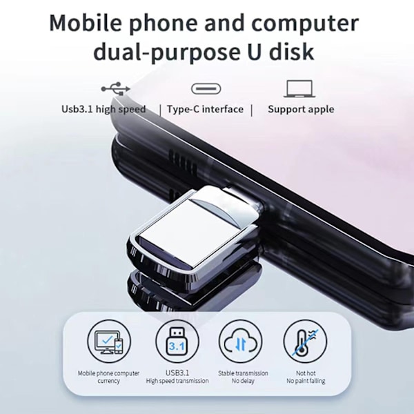 2024 1TB 2TB Ultra Dual Drive USB Typ-C - USB-C, USB 3.1 för Android Smartphone, MacBook, Tablets, PC-Xin