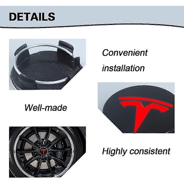 Aero Hjulkoppsett, hjulmutterdeksler Model 3 Hjulkoppsett med Tesla Logo Nav Senterdeksel Mutterdeksler for Tesla Model 3 Model Y (svart)-Xin Red 30Pcs