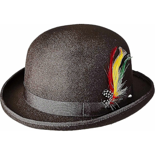 Unisex Hård Hatt i Ull med Fjäder, Satinfodrad, Storlekar S till XL-Xin Brown M