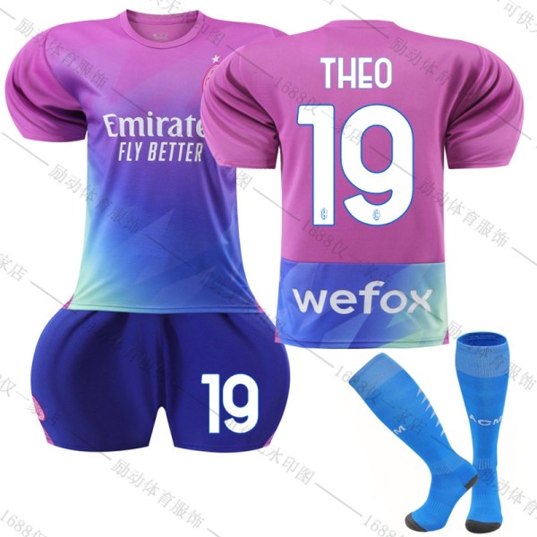 23/24 Ny Sæson Away(2) Associazione Calcio Milan FC THEO Nr. 19 Børnetrøjepakke-Xin Barn-22