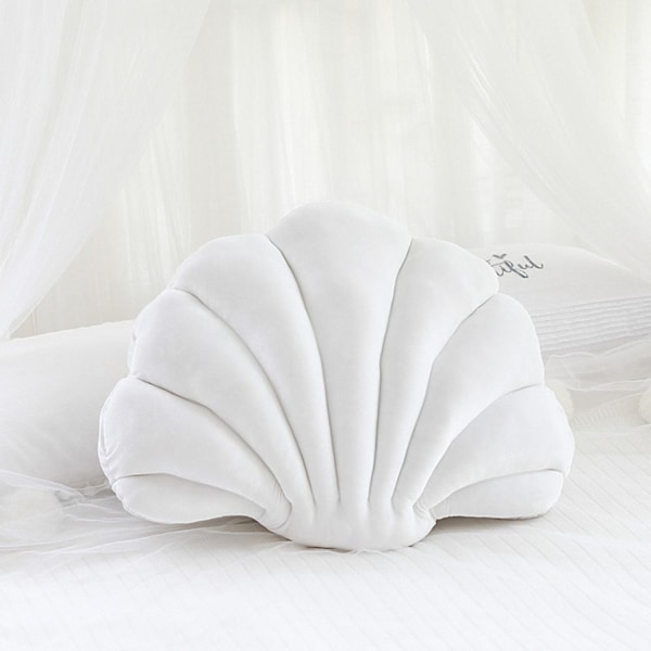 3D Fløyel Skjellpute Myk Innlegg Sjøskjell Hav Strand Tema Pyntepute Koselig Pute for Hjem Sofa Kontor Couch-xindaren White