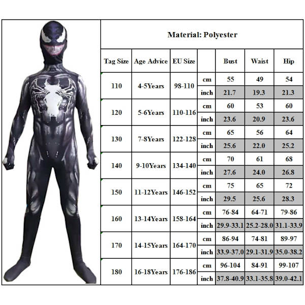 Børnejumpsuit superhelt venom kostume jumpsuit-Xin 16-18 Years