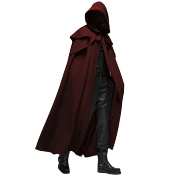 Medeltida vintage huva lösa svarta kappor Vindtät Trench Chic Vinter Lång Cape Poncho Gothic Herr Monk Cosplay svart-Xin black XXL