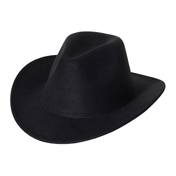 Sinknap Cowboyhatt Ensfarget Vill Unisex Anti-Pilling Komfortabel Kostymefest Tilbehør Filt Rullbar Bredbremmet Cowgirlhatt for Utendørs-Xin Black