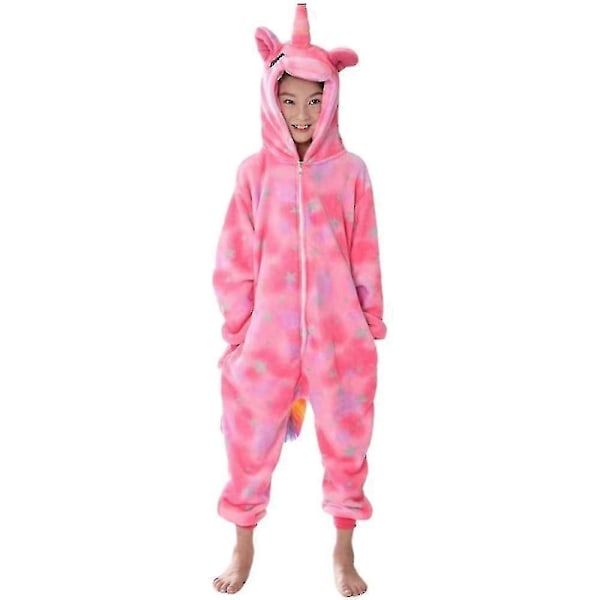 Barnflickor En-Delad Enhörning Pyjamas Flanell Huvad Bodysuit Vinter Bodysuit Pyjamas-Xin C 6-7 Years