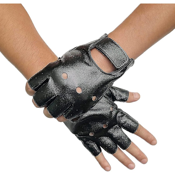 Hannar Fingerlösa PU-Läderhandskar Körhandskar Steampunk Gothic Halvfinger - Xin