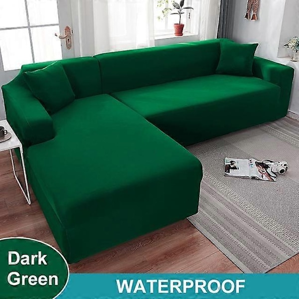 Vanntett Sofatrekk 1/2/3/4 Seter Sofatrekk for Stue Elastisk Solid L-formet Hjørnesofatrekk for Sofa Stol - Xin dark green 2 Seater 145-185cm