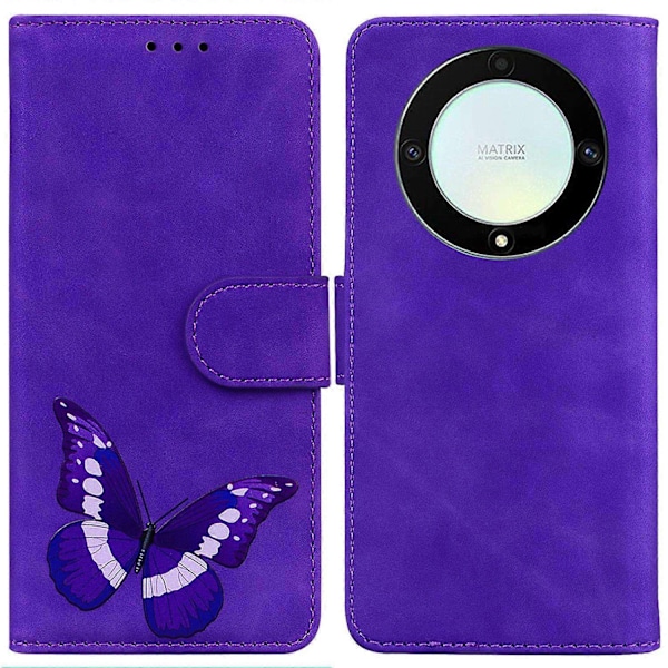 för Honor Magic 5 Lite 5G / X40 5G/X9a 5G Fjärilstryck Fullt Skydd Läder Plånbok Ställ Telefonfodral-Xin Purple