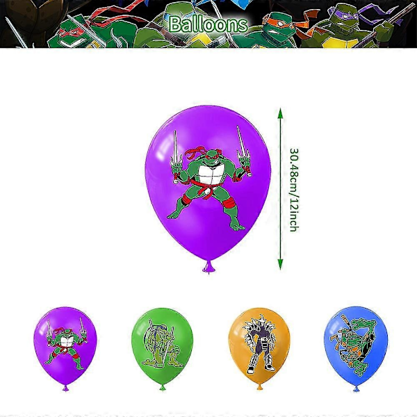 Ninja Turtles bursdagsutstyr for barn, festdekorasjonssett inkluderer gratulerer med dagen-banner, ballonger, kake-/cupcaketoppere-Xin
