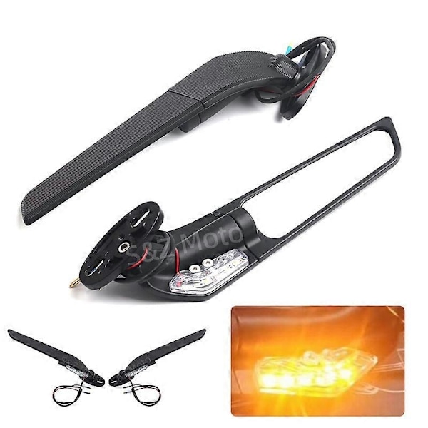 för Kawasaki ZX10R ZX9R ZX7R ZX6R ZX636 ZX12R ZX14R Modifierad Vindvinge Justerbar Roterande Backspegel Motorcykelspegel med Ljus maxpower-Xin Extra Large Mirror