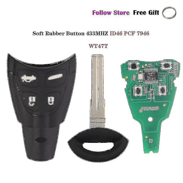 434MHz Smart Fjärrkontroll Bilnyckel Fob för Saab 93 95 9-3 9-5 2003-2010 Ltqsaam433tx Id46 Chip Ersättning Mjuk Gummi Pad Fodral-Xin Remote