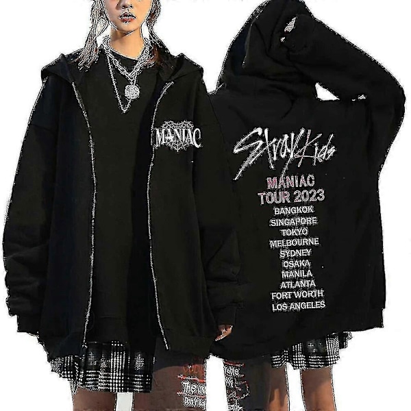 Stray Kids Hættetrøjer Skzoo Printede Jakker Skz Hættetrøjer Koreanske Kpop Koncert Jakker Stray Kids Sweatshirts Y2k Mænd Kvinder-Xin Black10 4XL