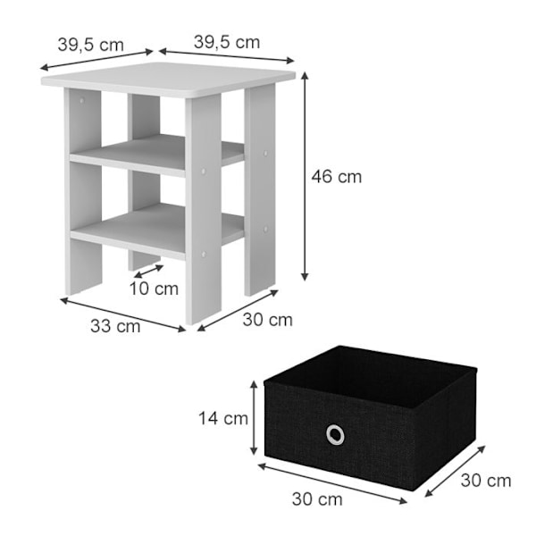 Birma sängbord, 39,5 x 46 cm Unik, Vit, Vicco Vit, Vit