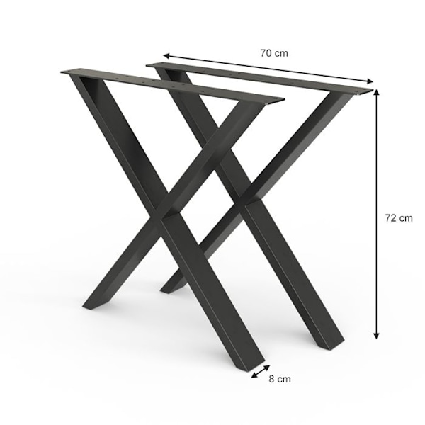 Vicco Pöytäjalat, Musta, 70 x 72 cm X-Shape Svart