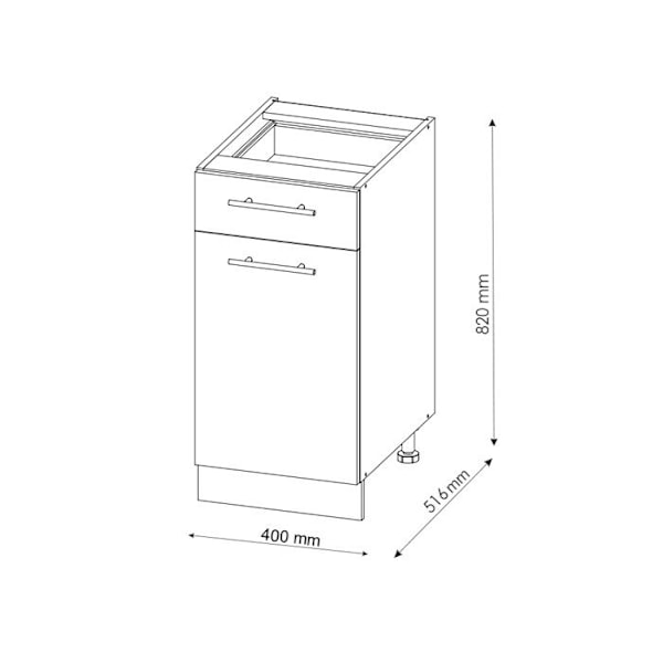 Vicco Fame-Line köksmöbler, blank svart ek, 40 cm, PA antracit Blank svart ek, Vit