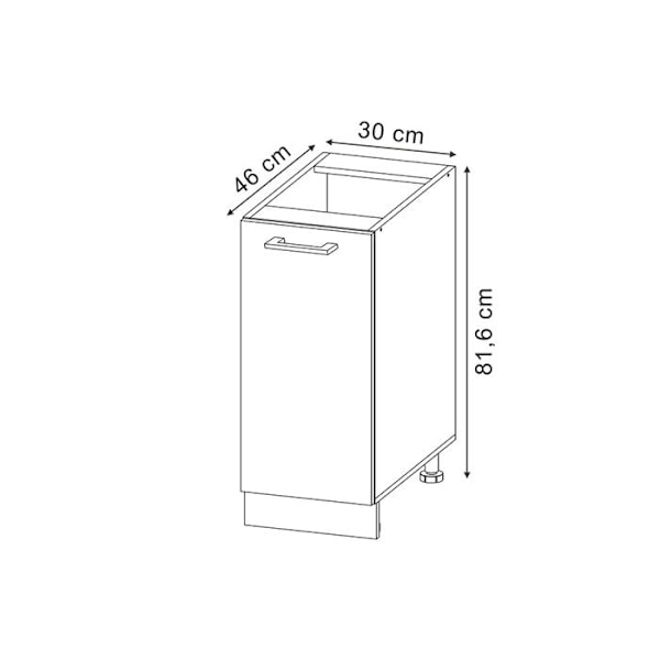 Vicco R-Line köksmöbel, Svart Högblank, 30 cm utan bänkskiva Svart Högglans, Vit