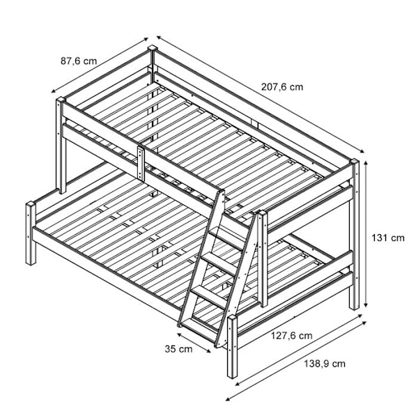 EVEREST vit våningssäng för barn i massivt trä - VitaliSpa - 140x210 cm - 9 platser Vit