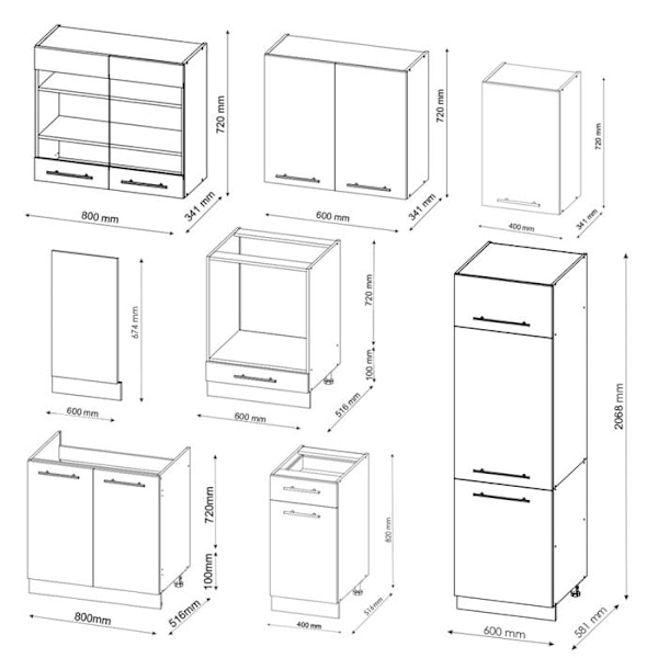 Fame-Line keittiö, 300 cm, PT Marble, Country valkoinen/valkoinen, Vicco Country vit/vit, Vit