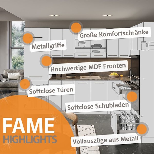 Fame-Line kök, 140 cm, PT Ek, Bourgogne högblank/antracit, Vicco Högblank vinrött/antracit, antracit