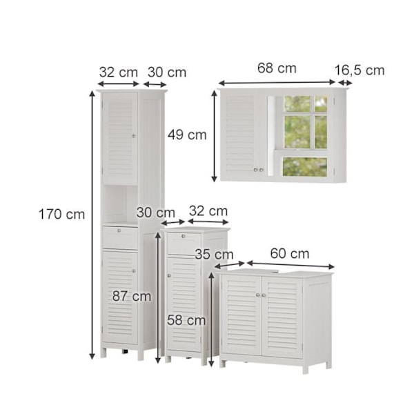 Vicco Riad badrumsmöbelset, vit, 4 delar, alternativ 3 Vit