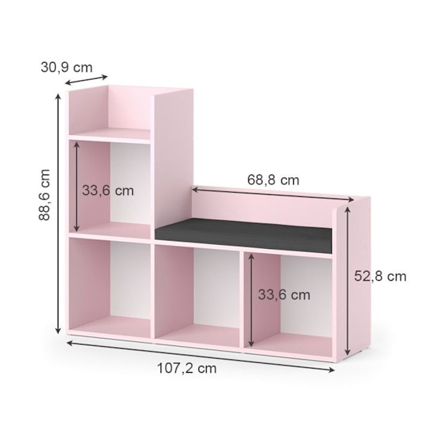 Vicco lasten kirjahylly Luigi, vaaleanpunainen, 107,2 x 88,6 cm ilman taittolaatikoita Rosa