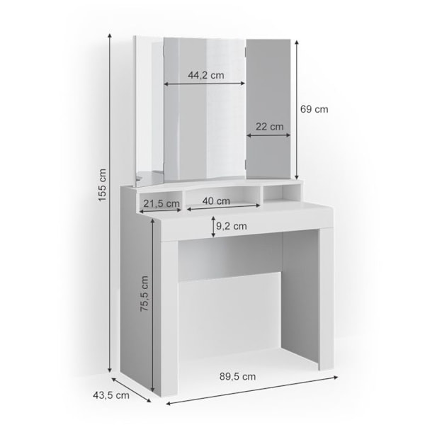 Vicco Nora sminkbord, Vit, 90 cm Vit