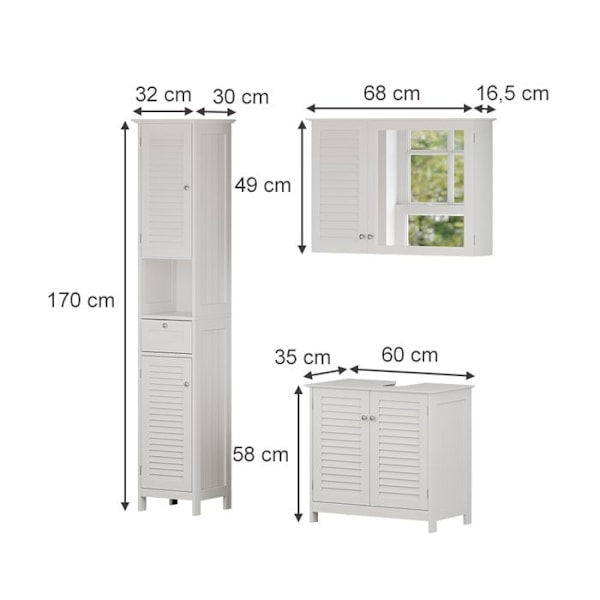 Vicco Riad kylpyhuonekalusteet, valkoinen, 3 kpl, vaihtoehto 5 Vit