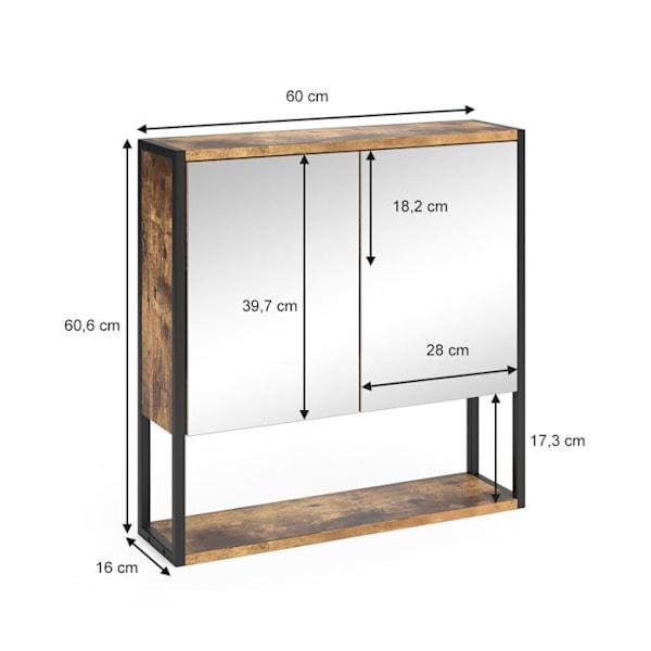 Toilettearmoire Fyrk, 60 x 60.6 cm, Antik træ, Vicco