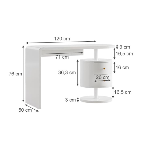 Vicco Lara kampauspöytä, valkoinen High Gloss, 120 cm, 2 laatikkoa Vit