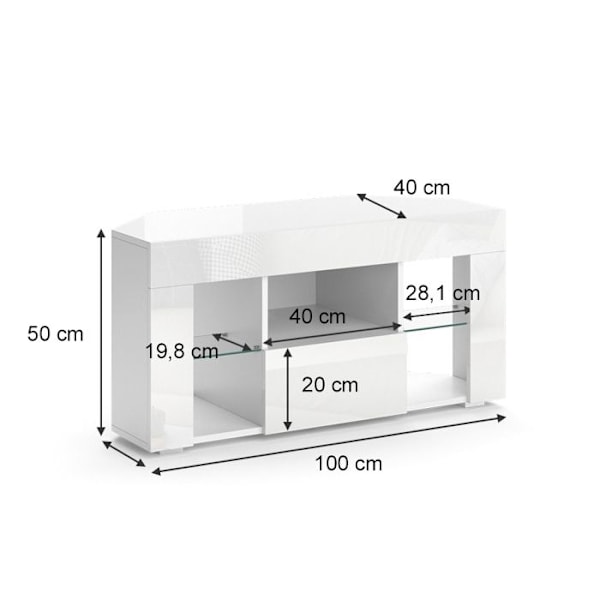 Vicco tv møbel Denver, Hvid højglans, 100 x 50 cm Vit Högglans