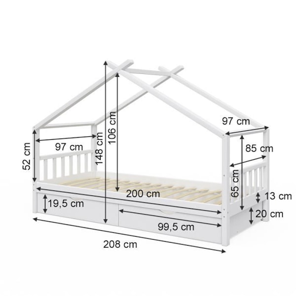 VITALISPA DESIGN lasten sänky, hyttisänky, laatikot ja sälepohja, 90 x 200